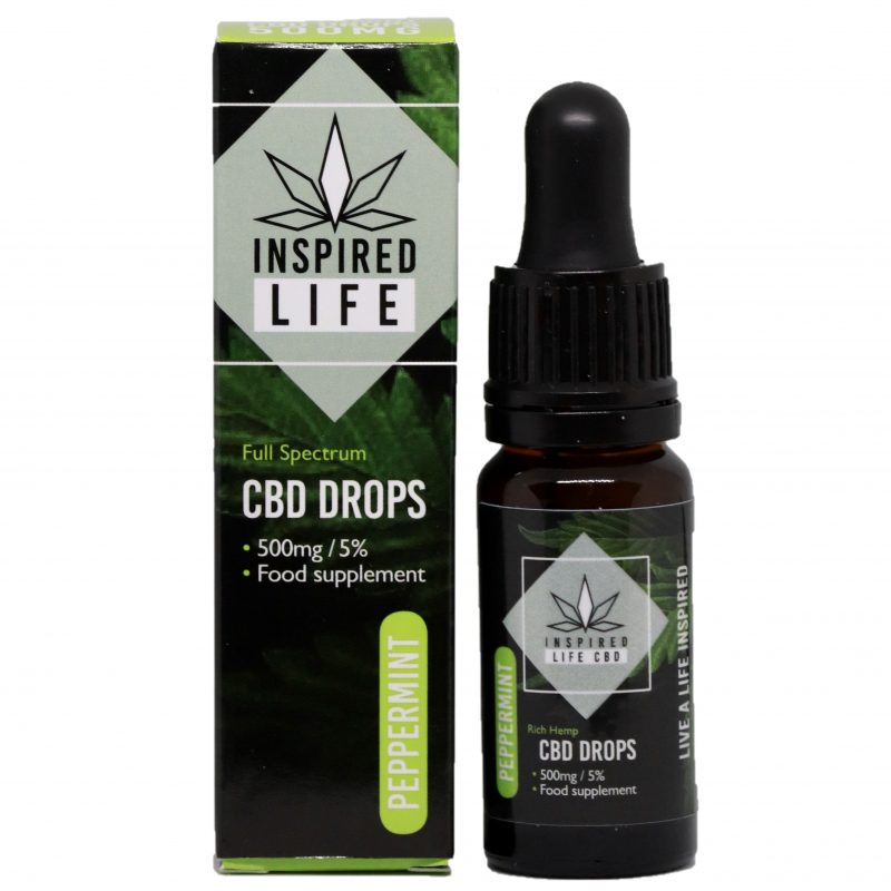 500mg CBD Cannabis Oil Hemp Drops 10ml - Natural and Peppermint Flavours - Inspired Life CBD